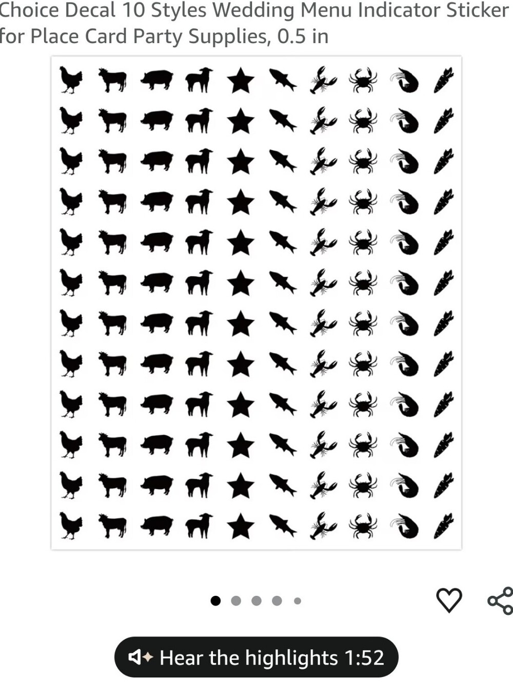 Black Mini Meal Food Choice Decal Stickers || Wedding Meal Choice Stickers